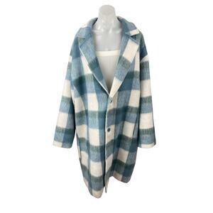 Boohoo MAN Wool Look Blue Check Plaid Mid Length Shacket Over Coat Jacket Sz 3XL